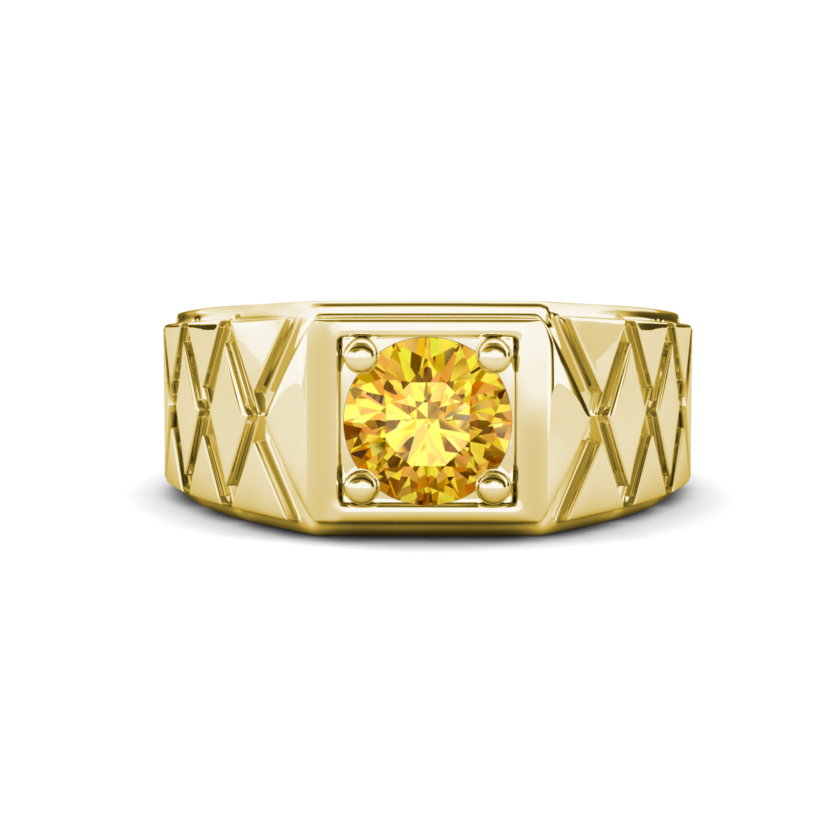 Jabari 0.87 ct Citrine (6.50 mm) Criss Cross Design Shank Solitaire Men Band (9.5 mm) 